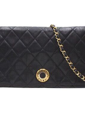 Chanel Quilted Circle Logo Leather Chain Shoulder Bag